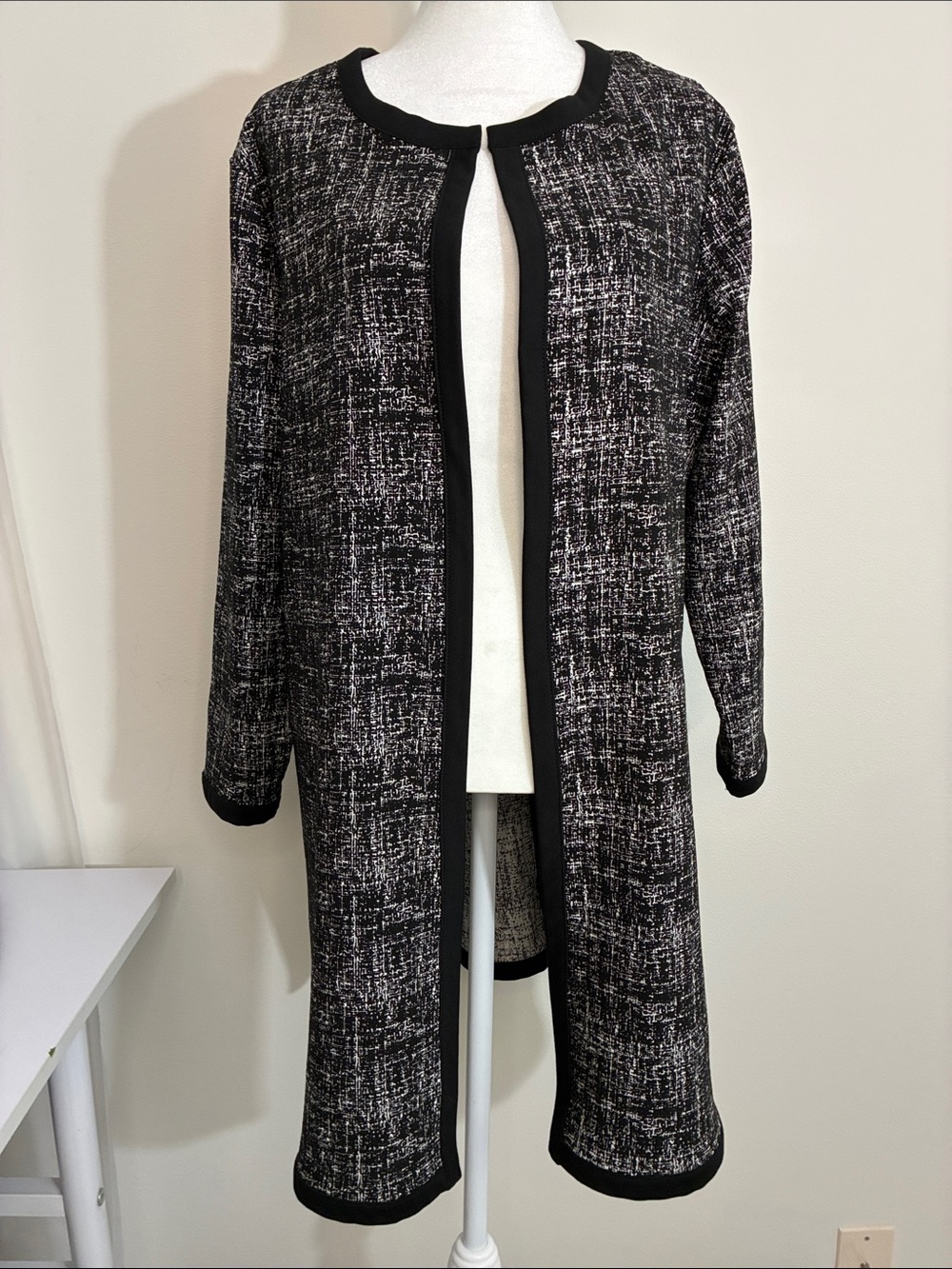 Alfani Classic Black & White Long Open Duster Jacket L
